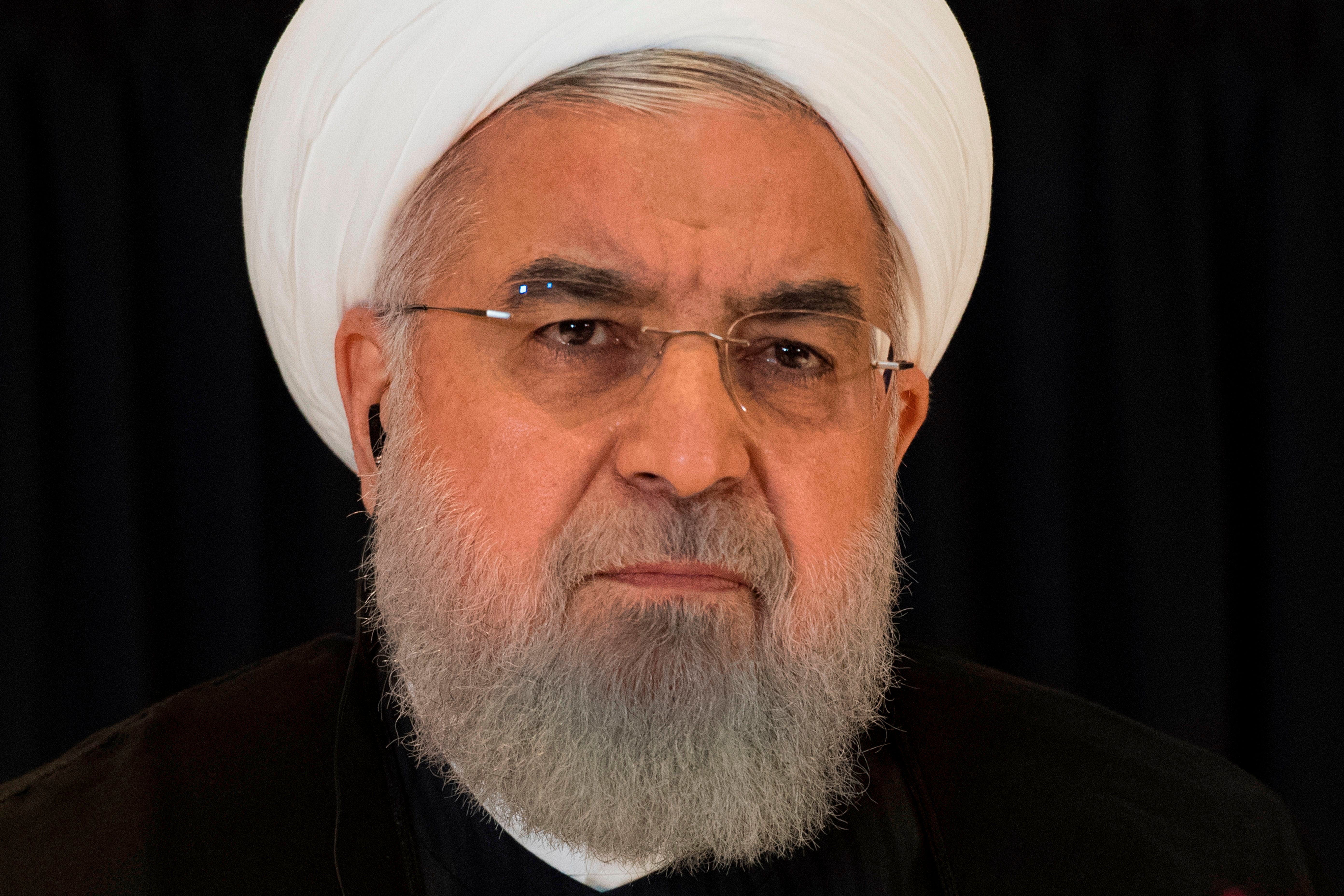 Iranian President Hassan Rouhani speaks during a press conference in New York on September 26, 2018, on the sidelines of the United Nations General Assembly. Mr Rouhani has said he is glad to see President Donald Trump leaving office next year.