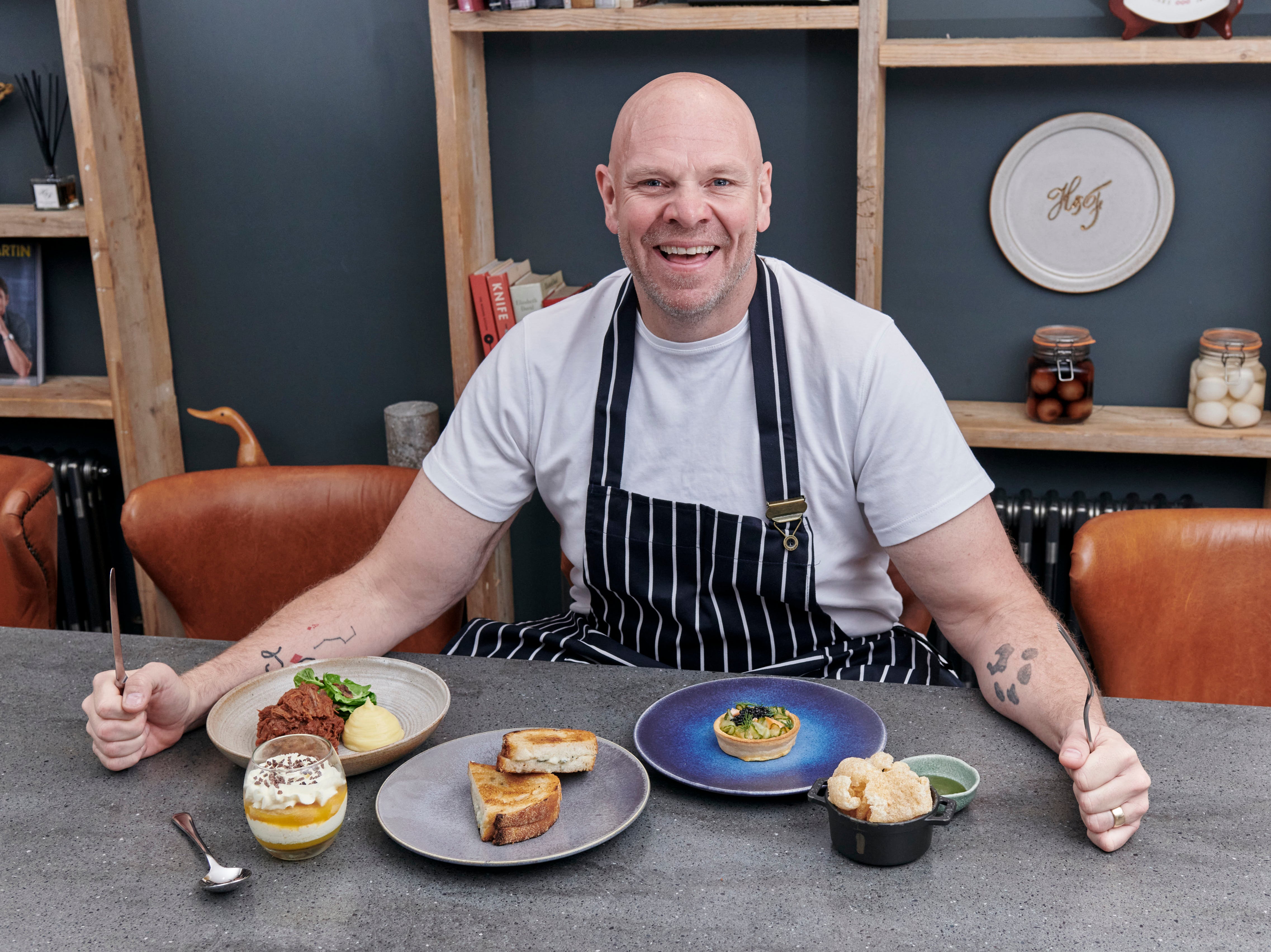 Big kid: Tom Kerridge shows off his tiny tasting menu