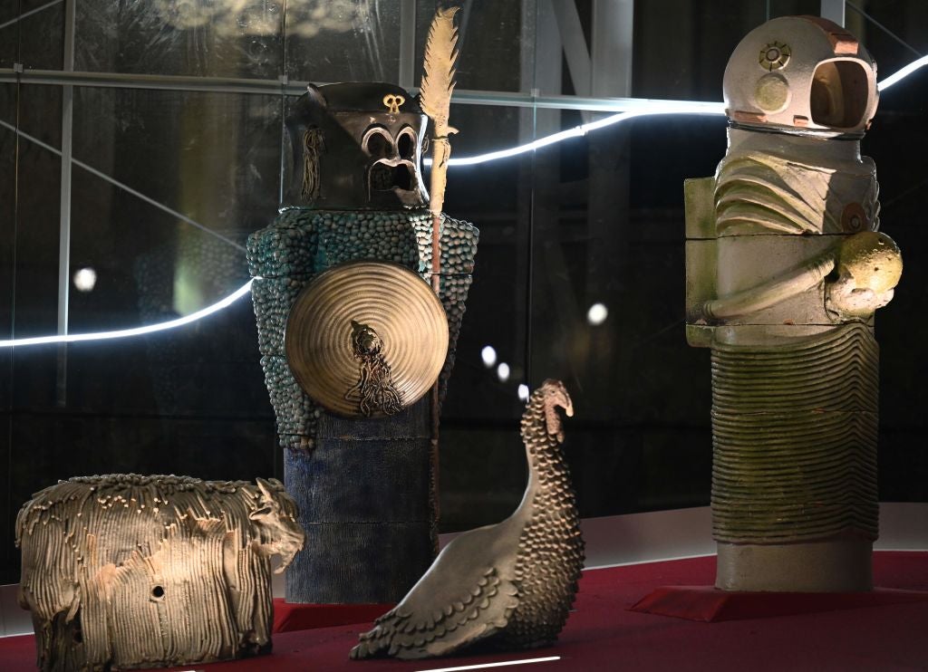 Figures of the Vatican's crib, a nativity scene made up of larger-than-life ceramic statues made in the village of Castelli, at St Peter’s Square in the Vatican, on 18 December 2020