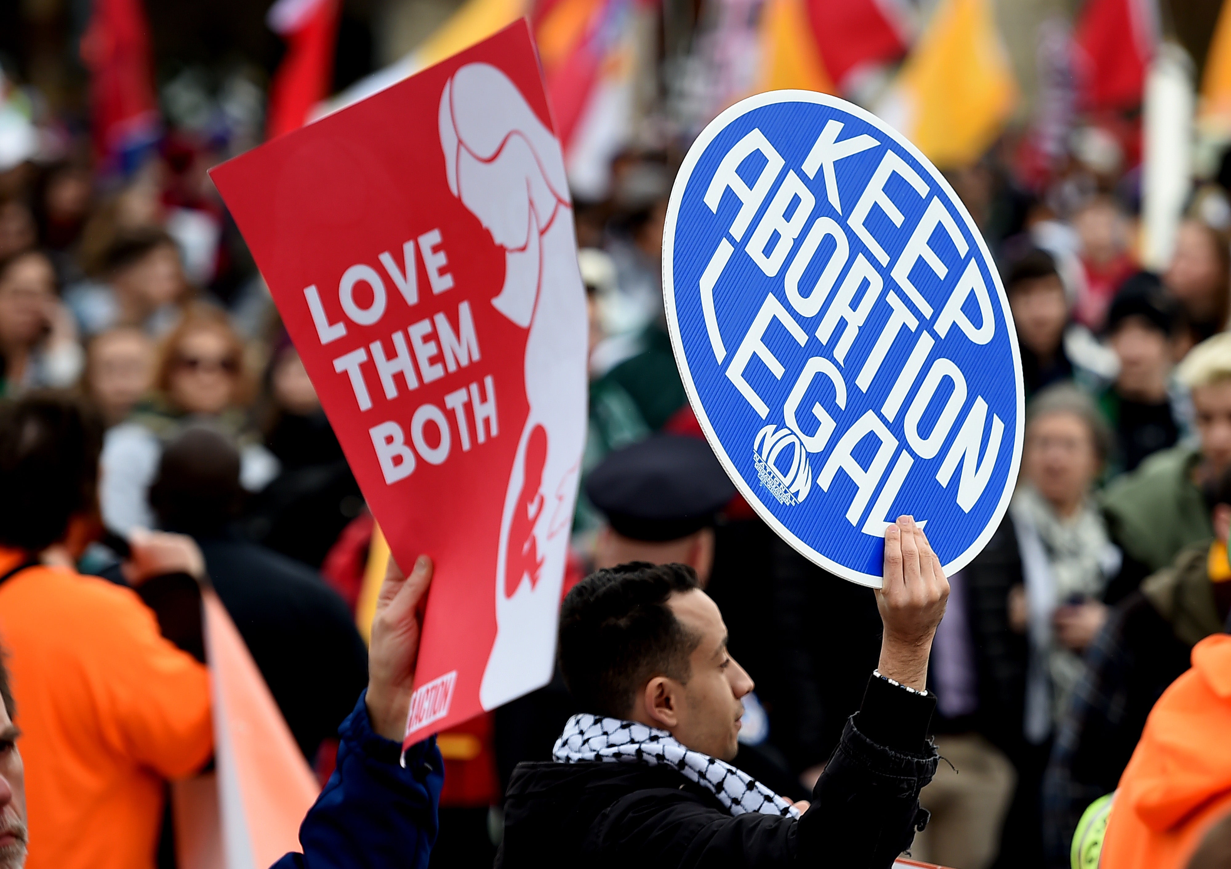 Pro-choice and pro-life activists go head to head outside the Supreme Court during the annual March for Life in January