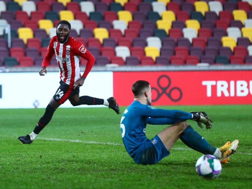 Brentford’s Josh Dasilva celebrates scoring