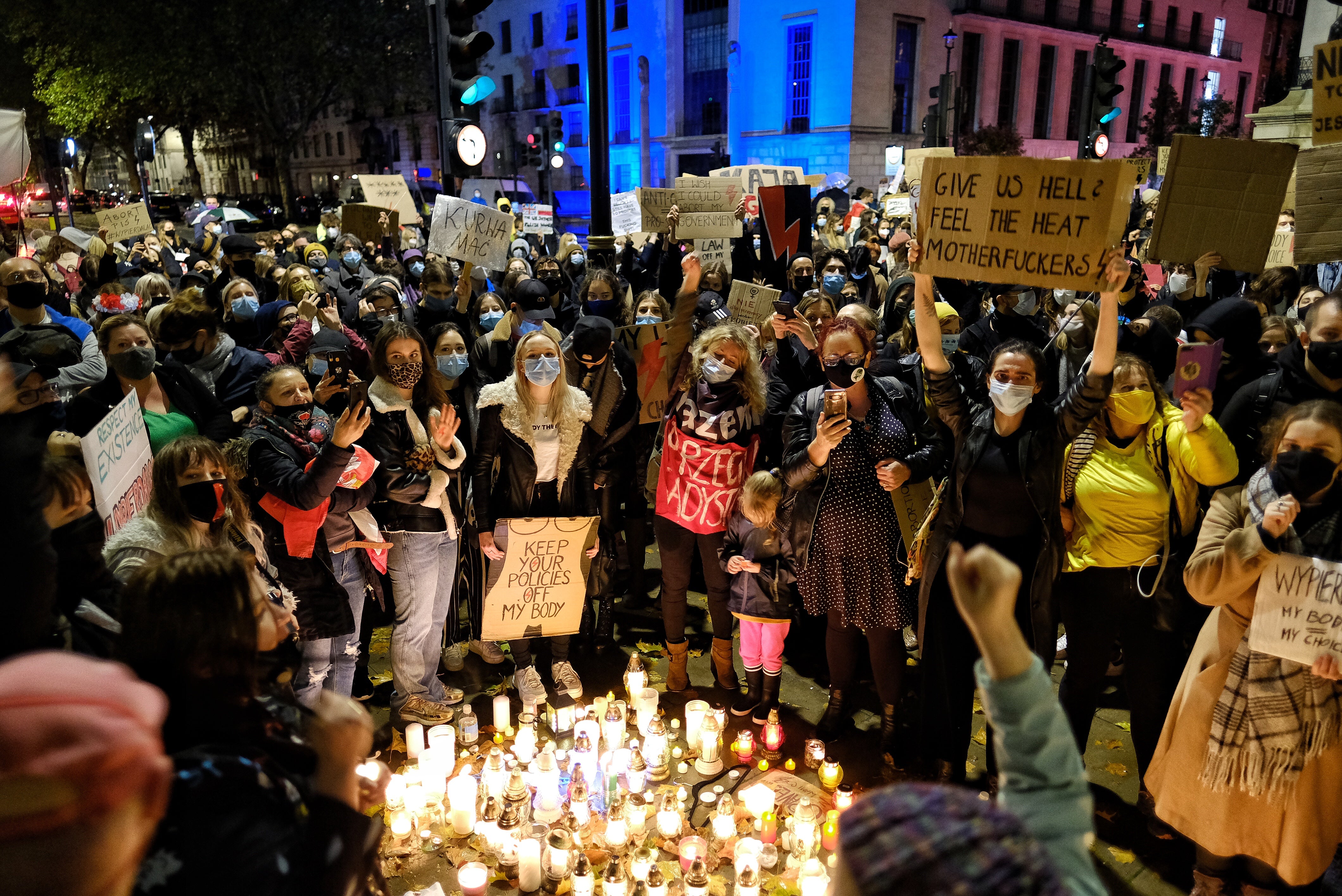 Hundreds gathered outside the Polish Embassy in London back in October to protest against Poland’s new restrictive abortion laws