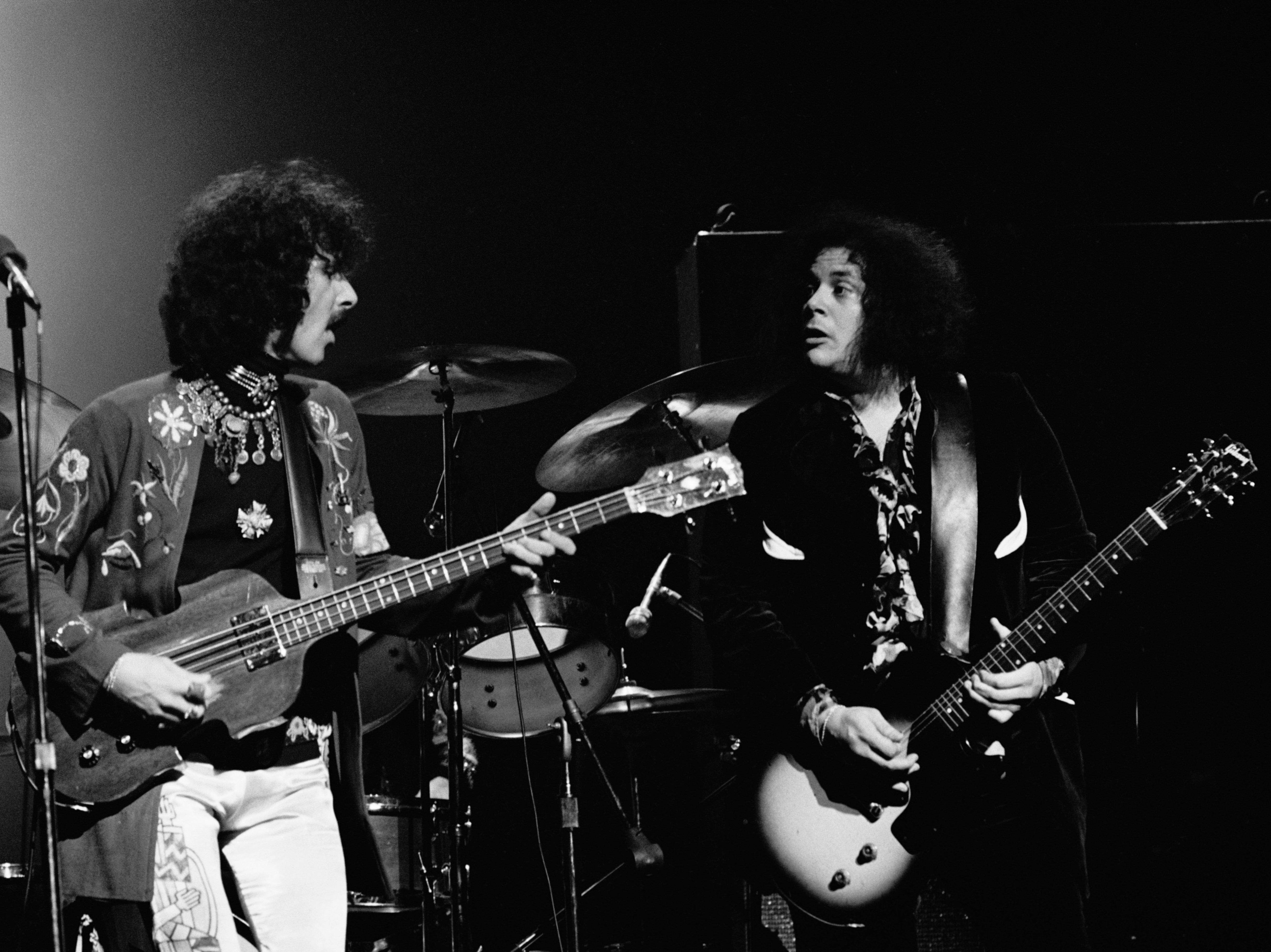 Mountain perform in New York in 1971. Pictured: Felix Pappalardi (left) and Leslie West (right)