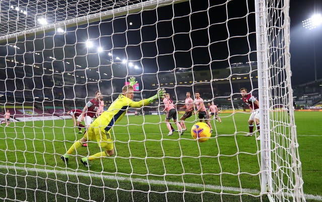 Ben Mee’s header hits the back of the net