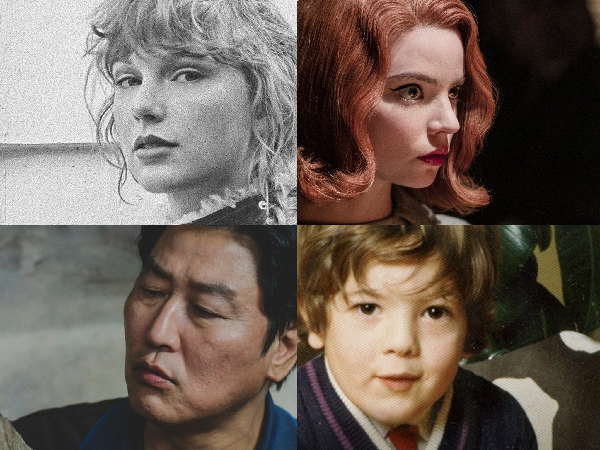 Clockwise: Anya Taylor-Joy in The Queen’s Gambit, Pete Paphides’ Broken Greek, Kang-Ho Song in Parasite, and Taylor Swift