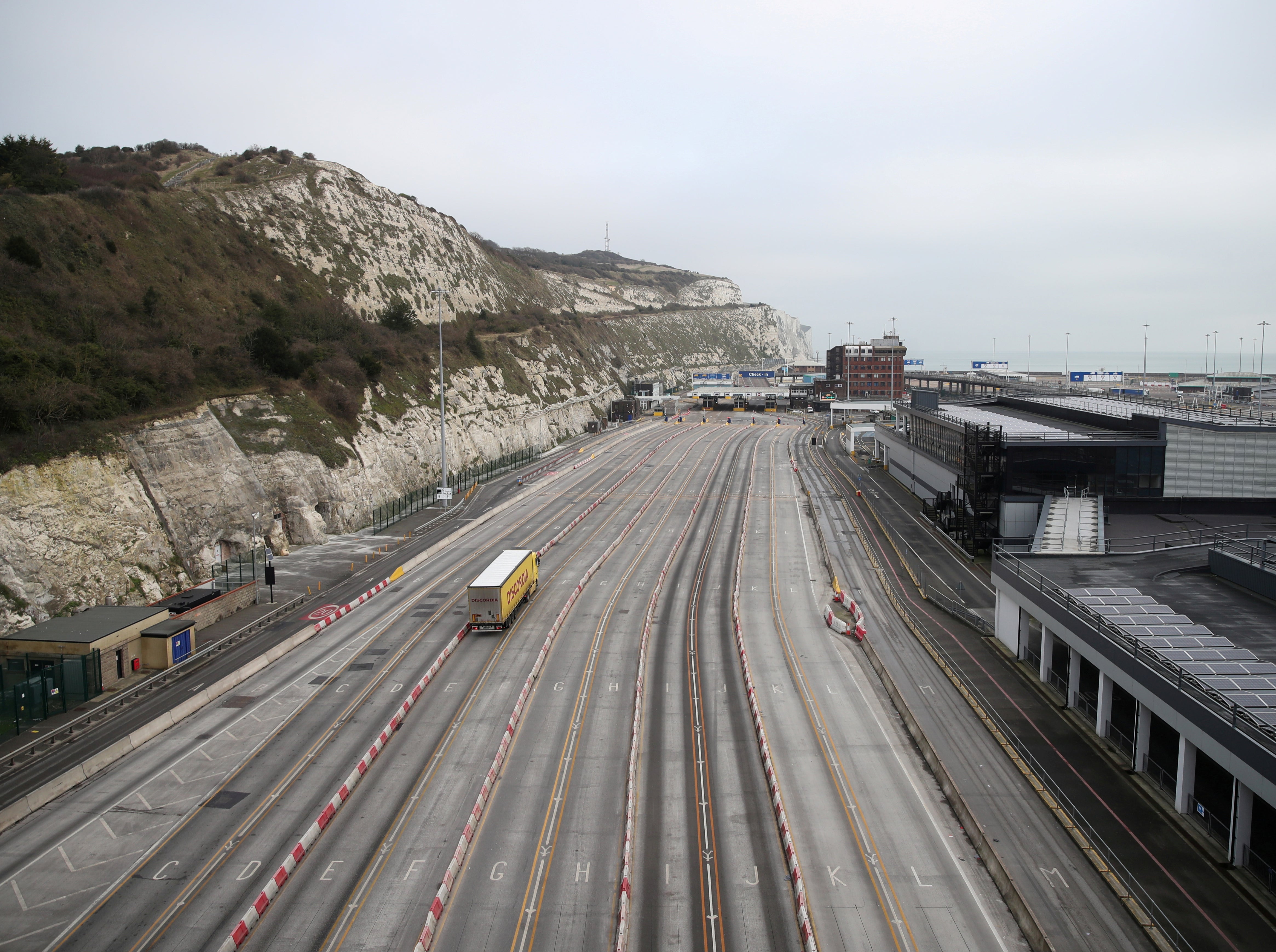 A lorry arrives at the Port of Dover following the end of the Brexit transition period