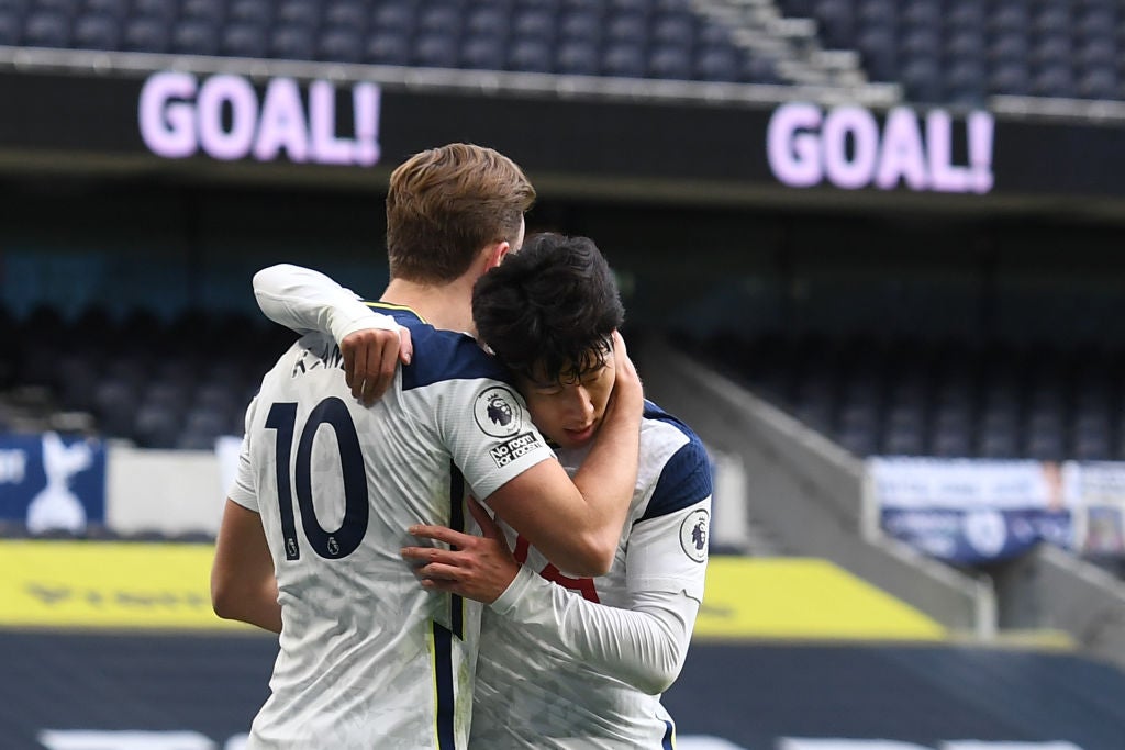 Kane and Son celebrate against Leeds