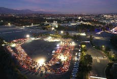 Aerial footage from Los Angeles reveals long lines of cars waiting to get Covid tests