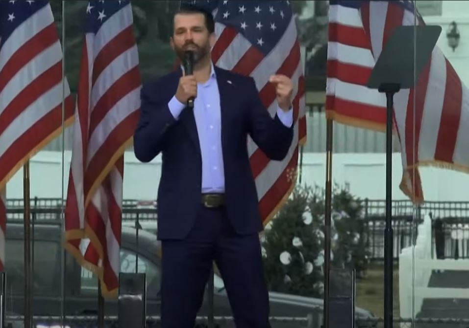 Donald Trump Jr speaking at a rally in Washington, DC protesting the results of the 2020 election.