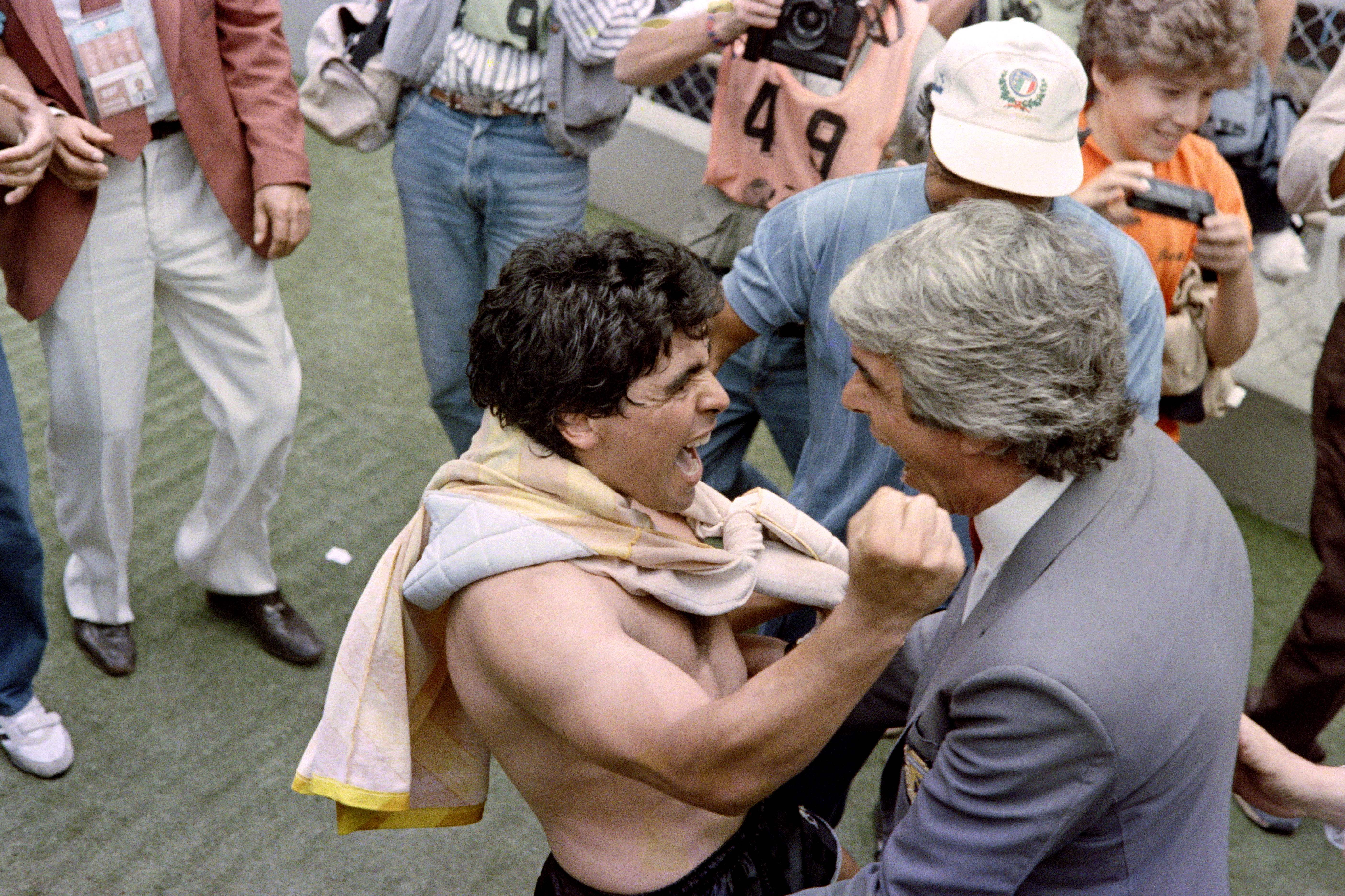 Argentinian forward Diego Maradona celebrates 1986 World Cup win