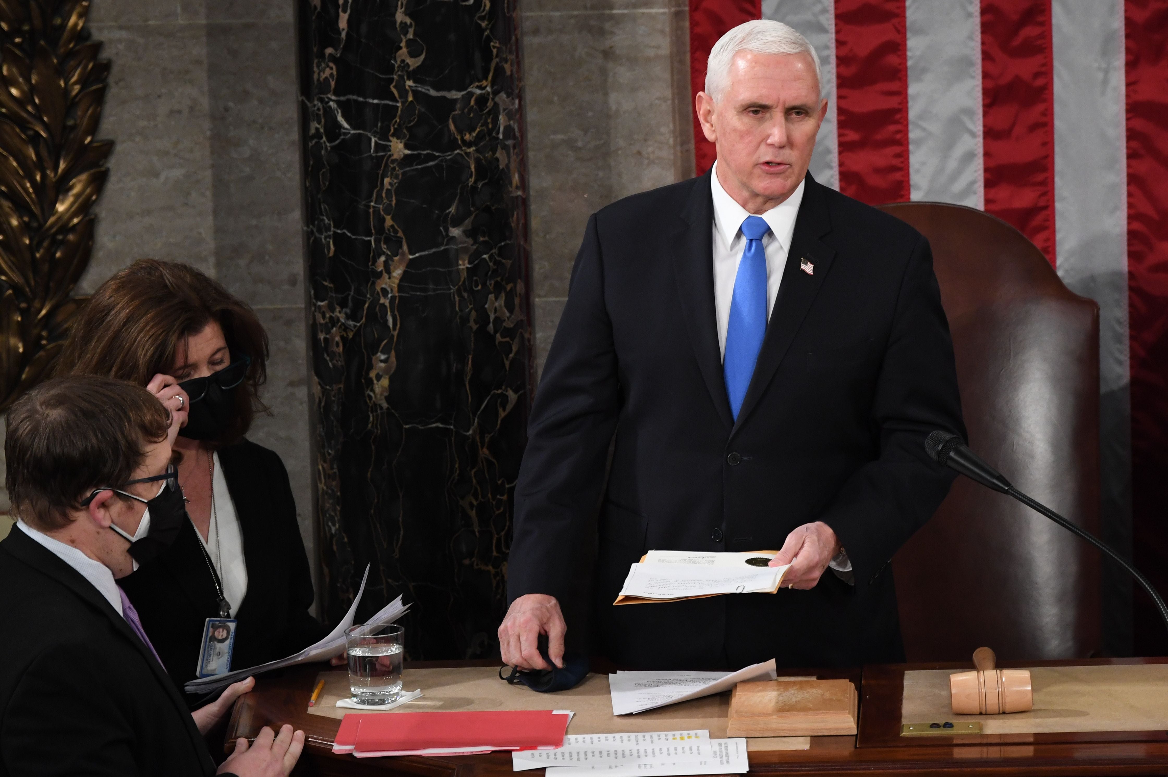 Mike Pence presiding over the certification of the election results on 6 January