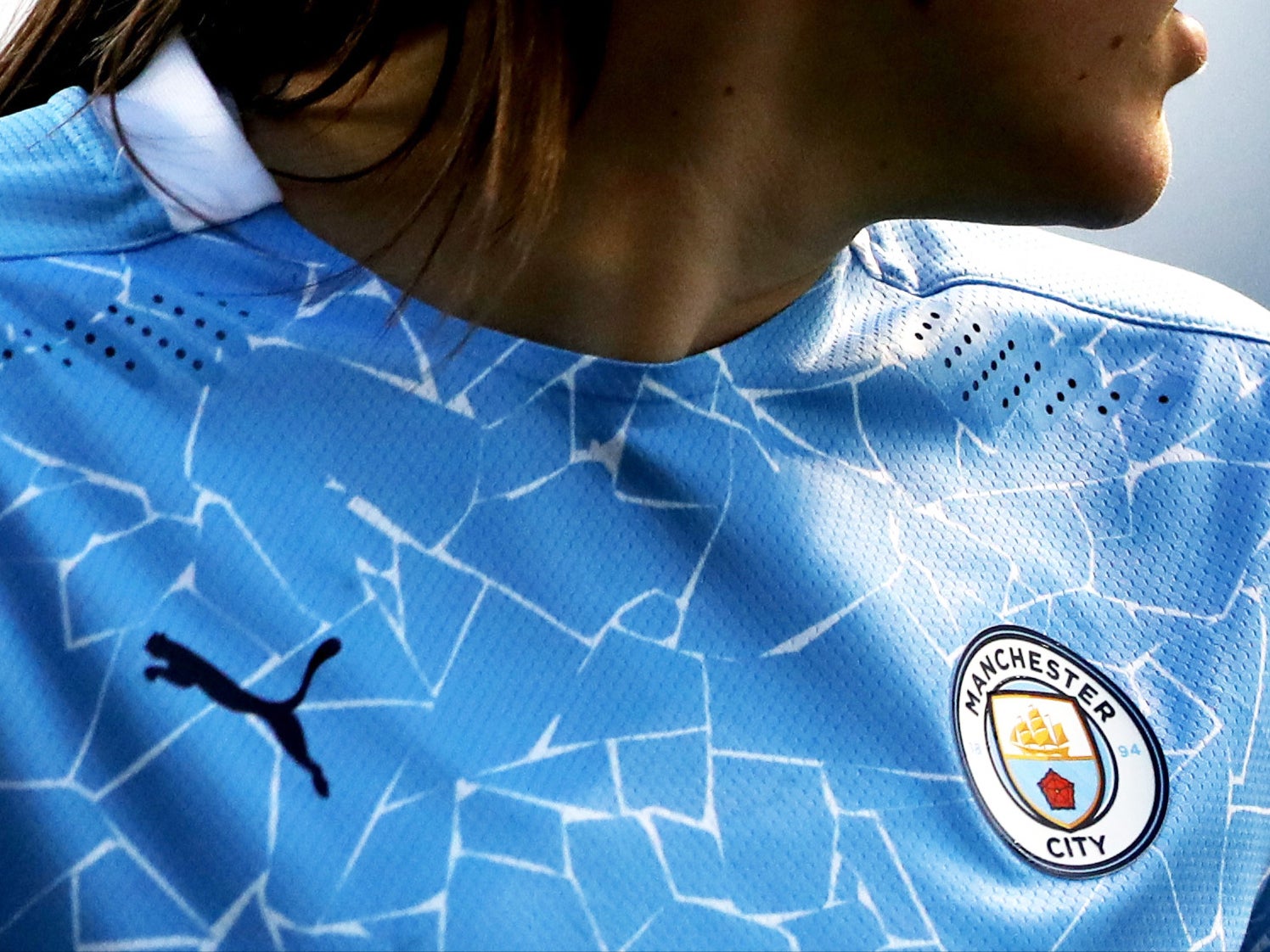 The Manchester City crest on a match shirt during the FA Women's Super League match