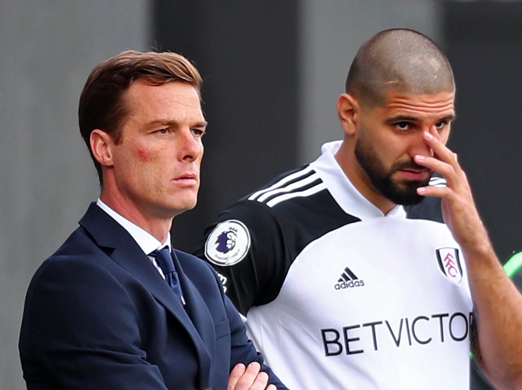 Fulham manager Scott Parker with striker Aleksandar Mitrovic