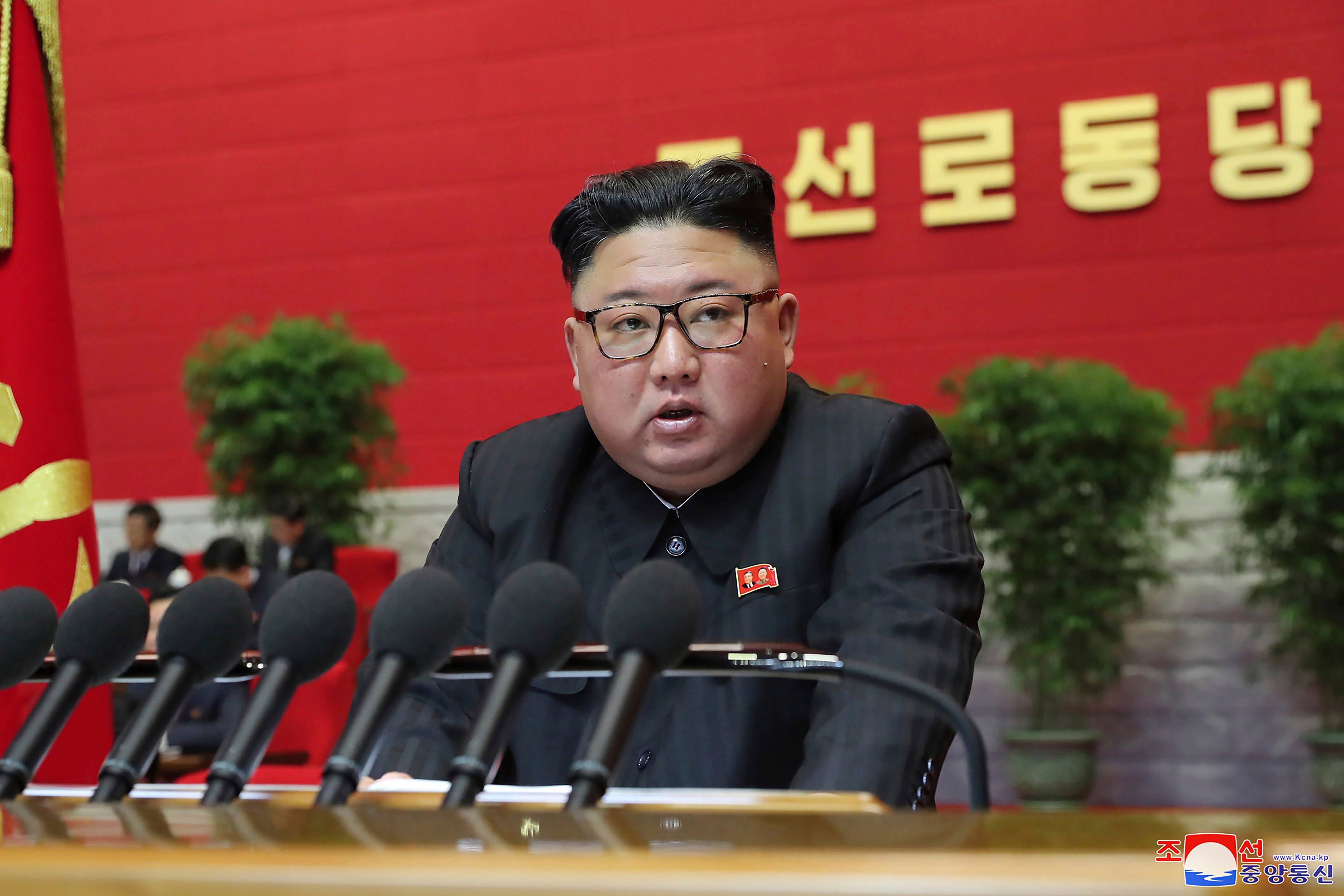 Kim Jong-un at the ruling party congress in Pyongyang on Thursday