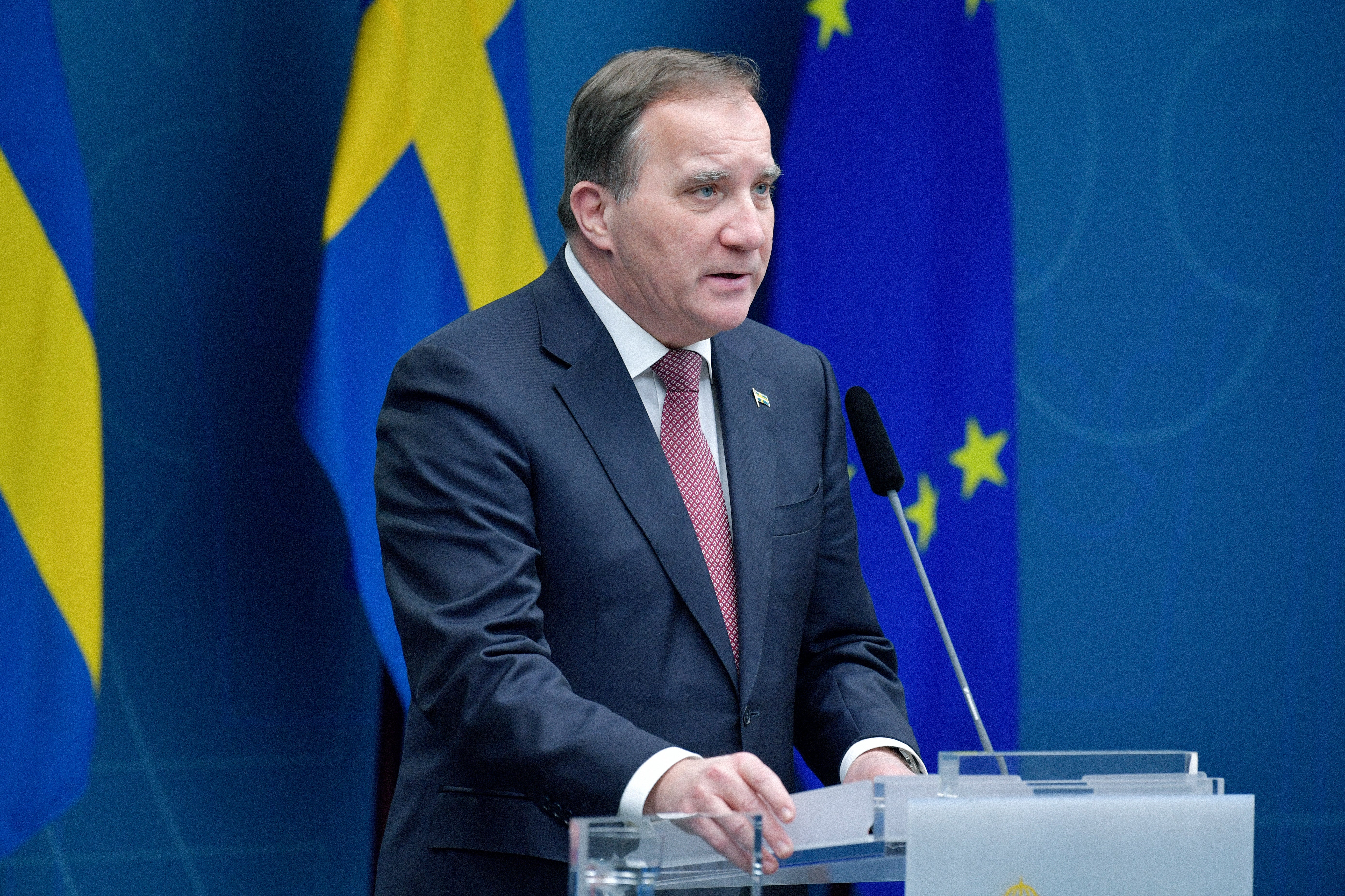 Sweden’s prime minister Stefan Lofven speaks at a press conference in Stockholm on 18 December, 2020.&nbsp;