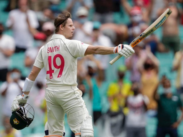 Australia’s Steve Smith celebrates his century