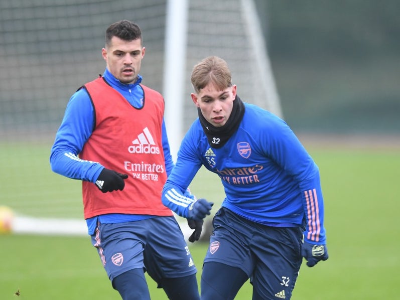 Arsenal midfielders Granit Xhaka and Emile Smith Rowe