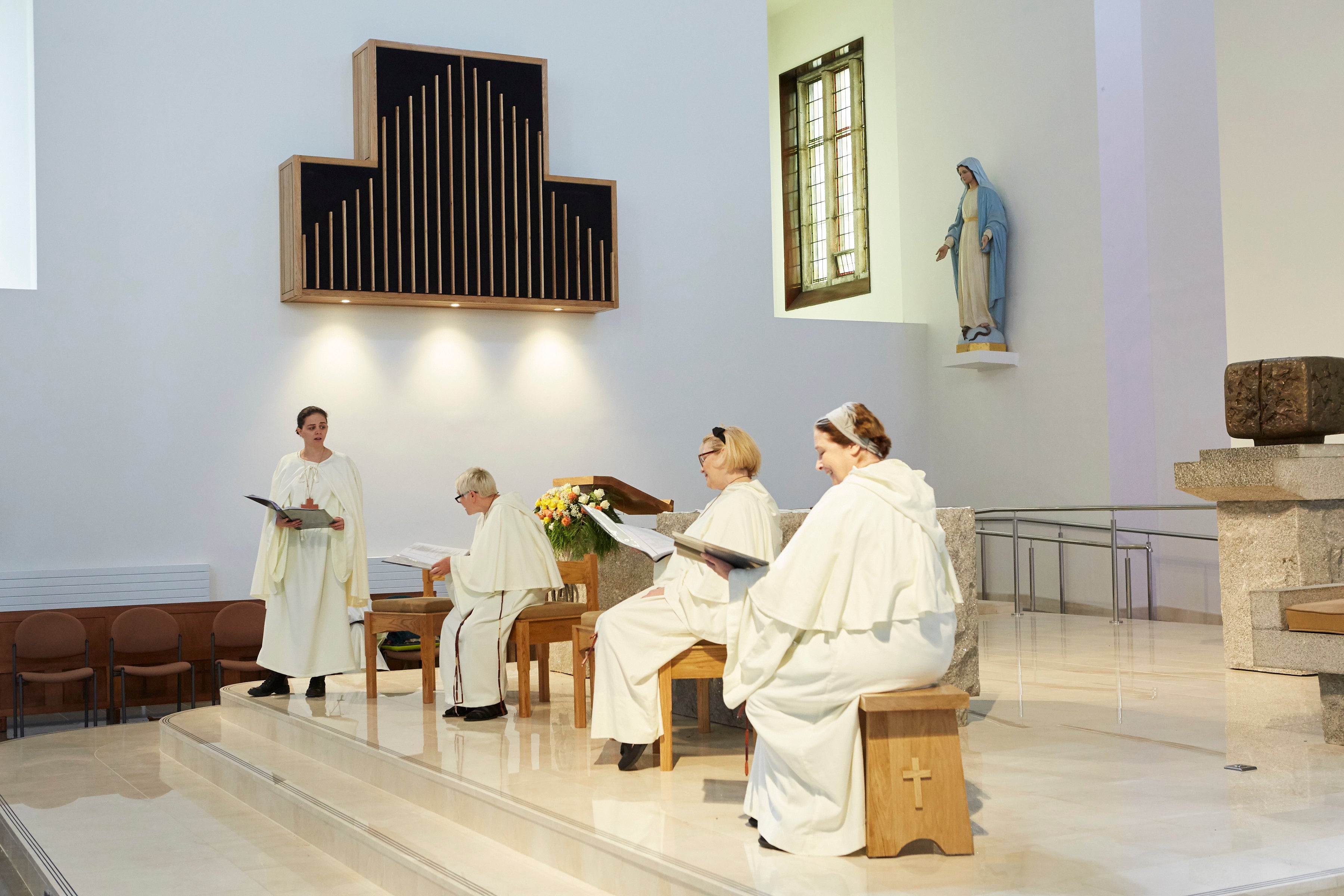 Kabosh Theatre company in the 2019 world premiere all-female production of ‘The Enemy Within’, by Brian Friel, in memory of murdered journalist Lyra McKee, in St Mary’s Creggan Church, Derry