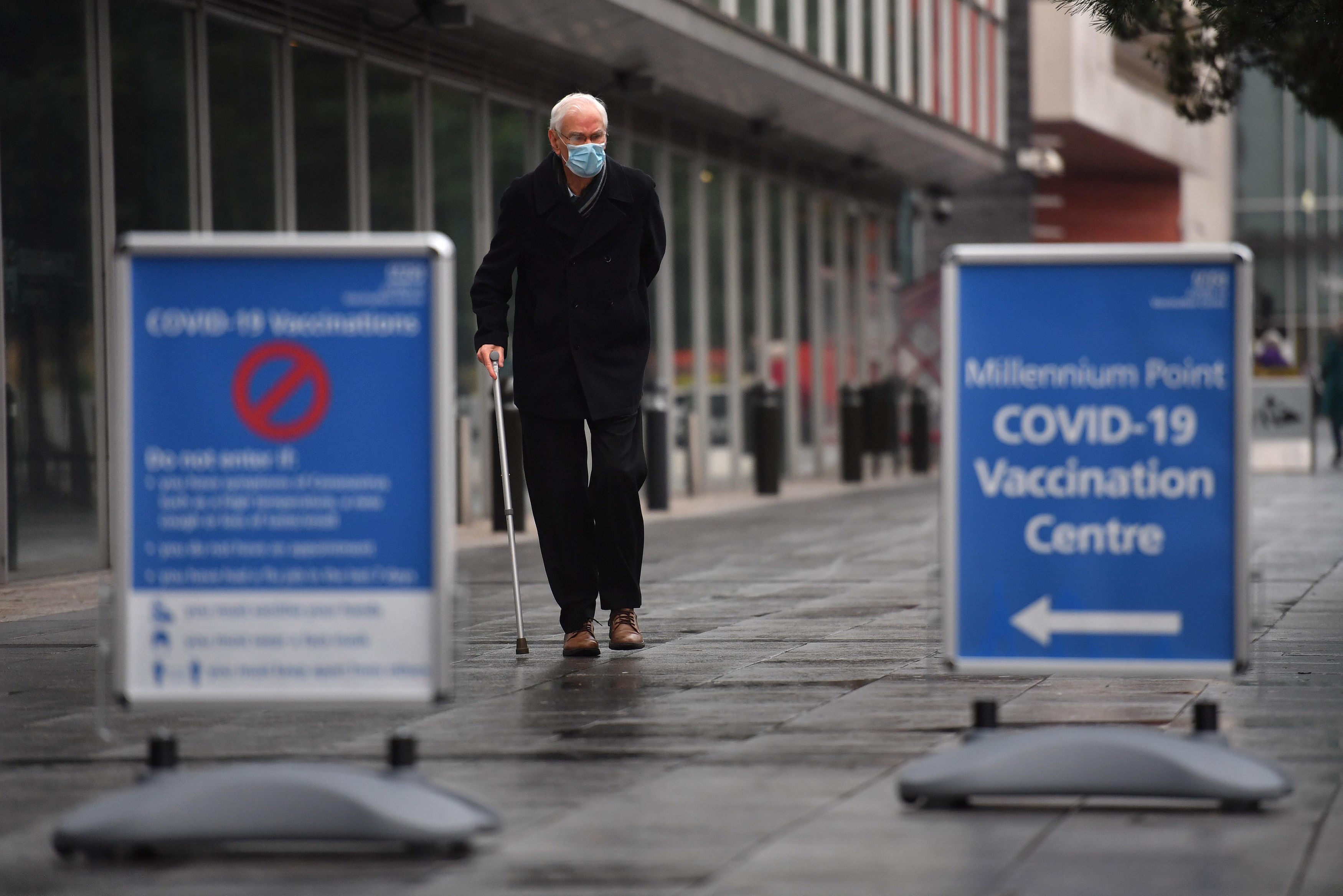 Members of the public arrive to receive their injection of a Covid-19 vaccine at the NHS vaccine centre that has been set up at the Millennium Point centre in Birmingham