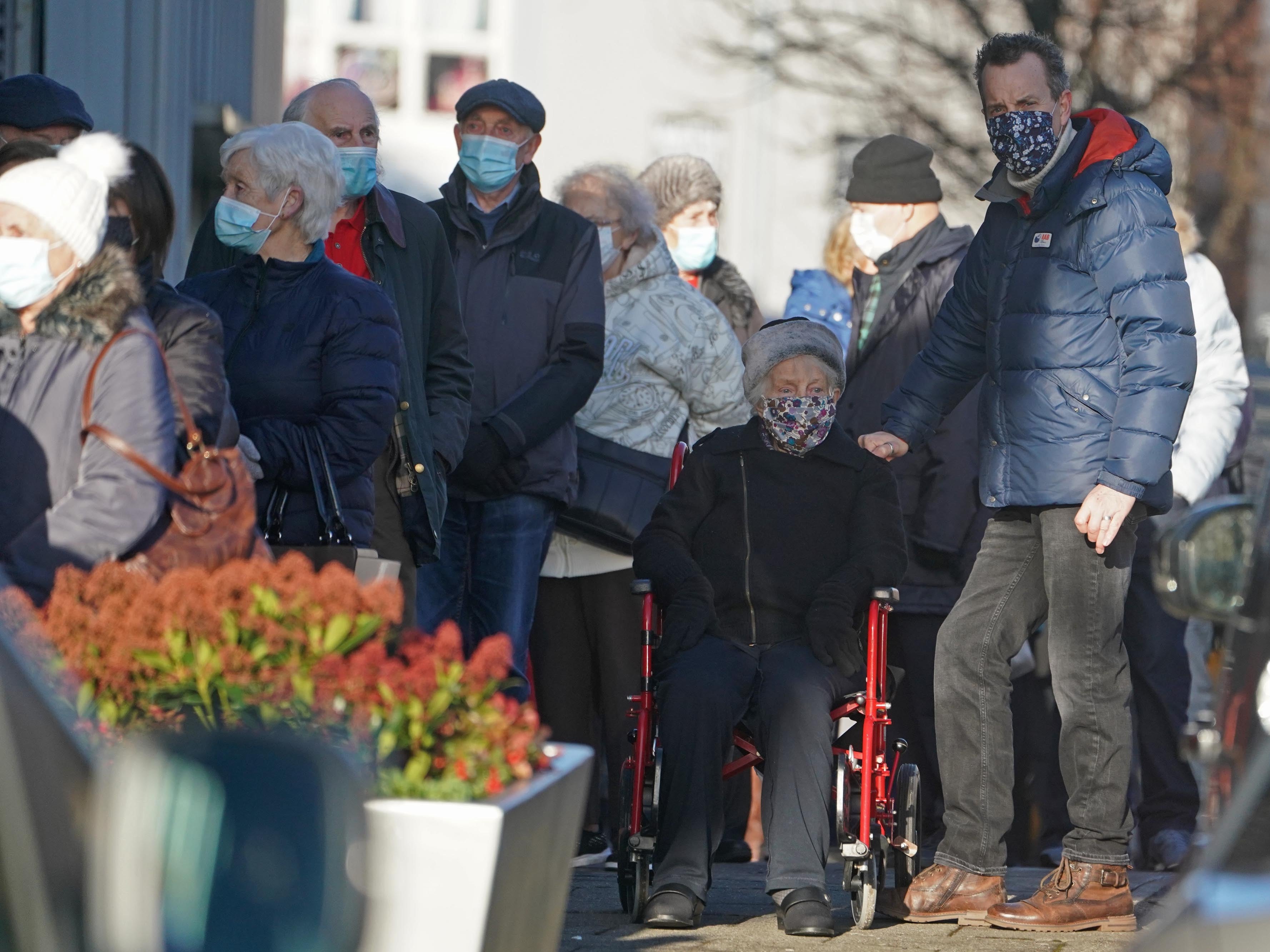 Patients queue for their Covid-19 vaccination outside Newcastle’s Centre for Life