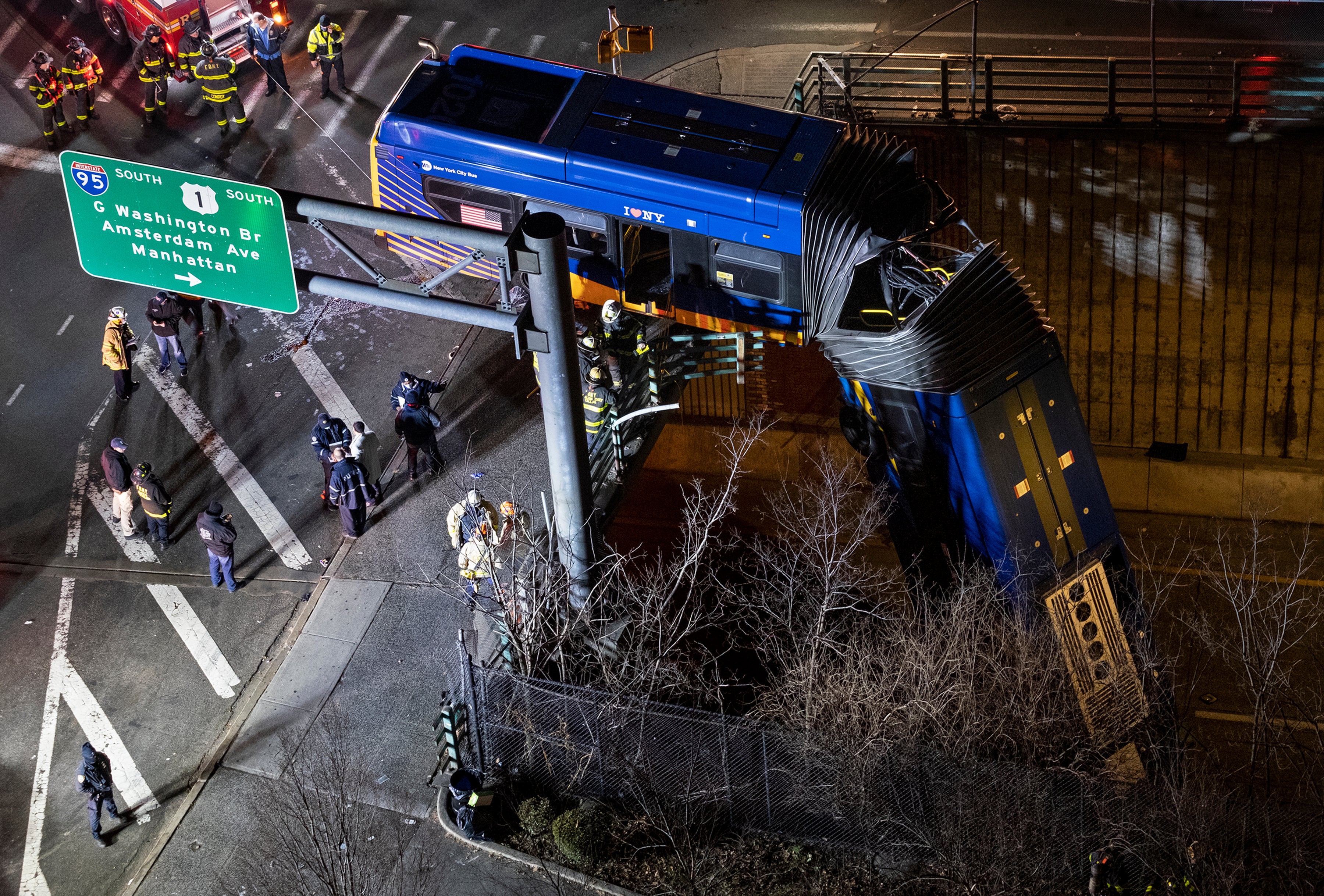 APTOPIX Bus Crash Overpass