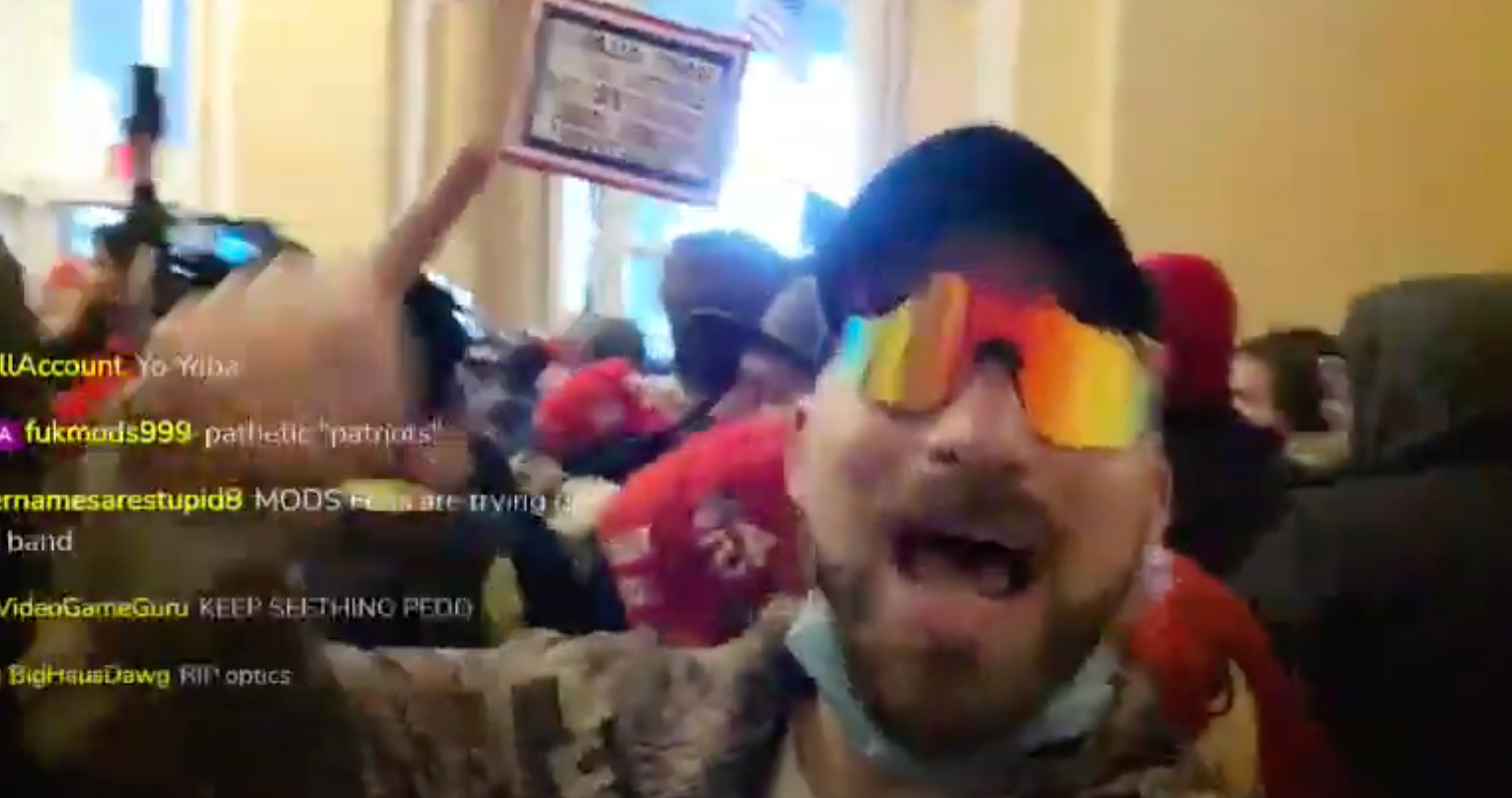 Far-right personality Baked Alaska live-streamed inside the US Capitol on 6 January, 2021.