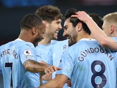 Man City run riot against Palace to go second in Premier League