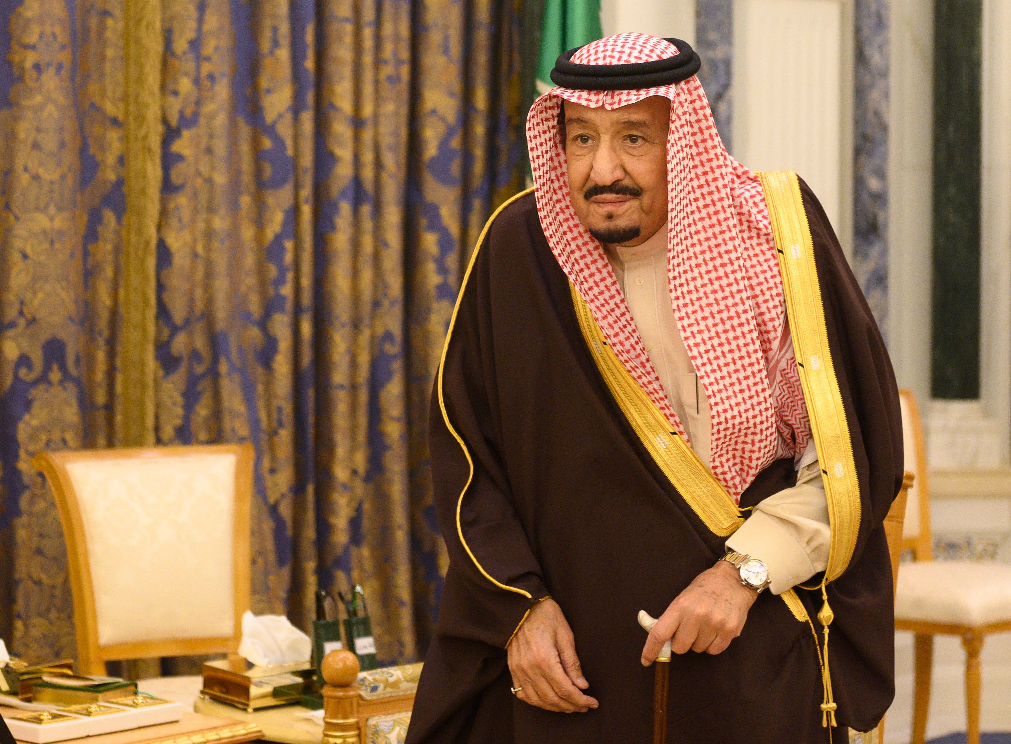 Saudi Arabia’s King Salman bin Abdulaziz meets with US Secretary of State Mike Pompeo (not pictured) at the Royal Court in Riyadh on 14 January, 2019.