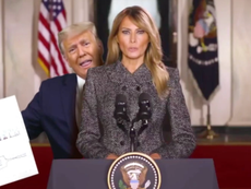 Trump interrupts Melania’s speech in spoof video on Jimmy Kimmel