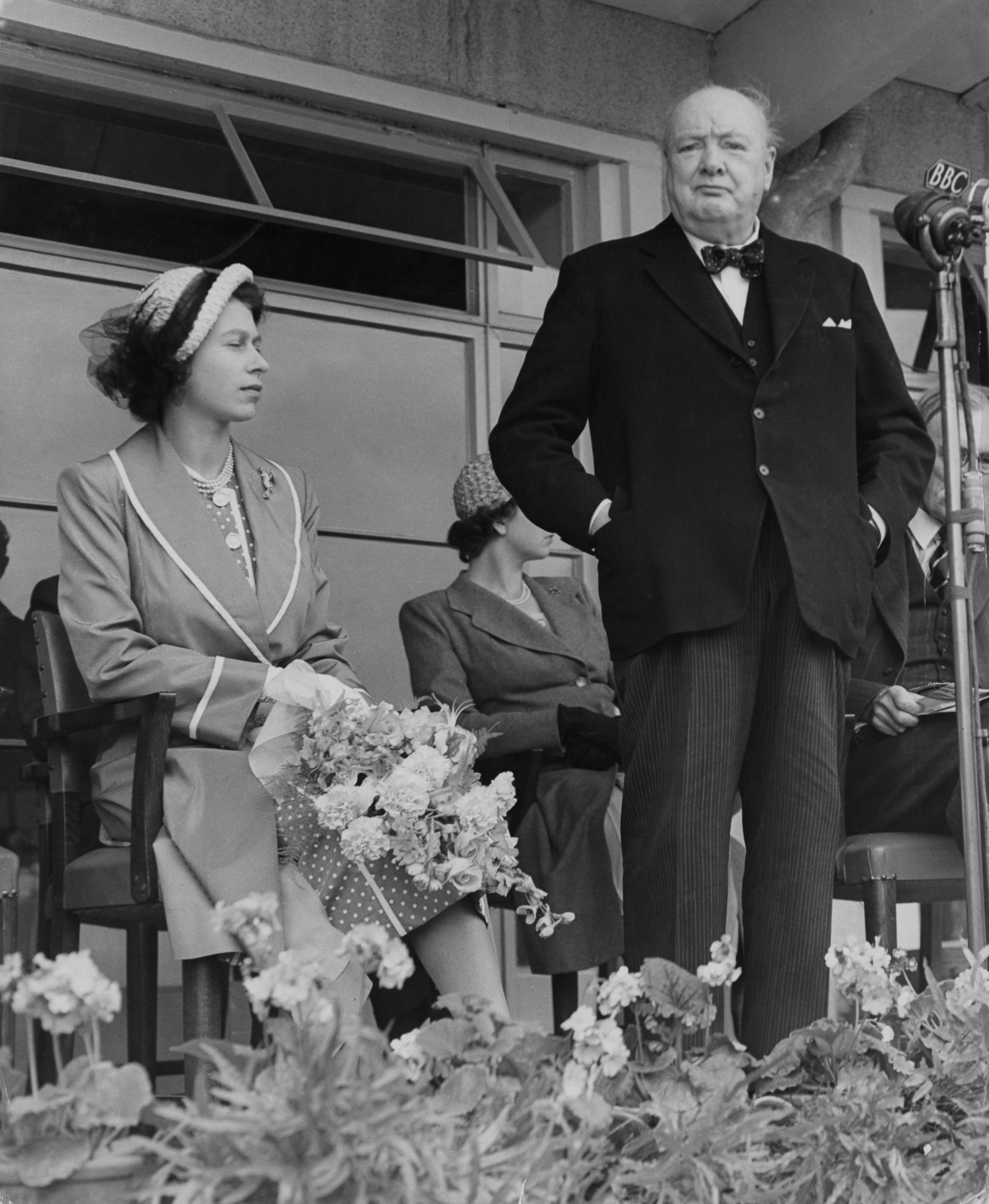 Winston Churchill and Princess Elizabeth at the opening of a youth centre in Essex in 1951