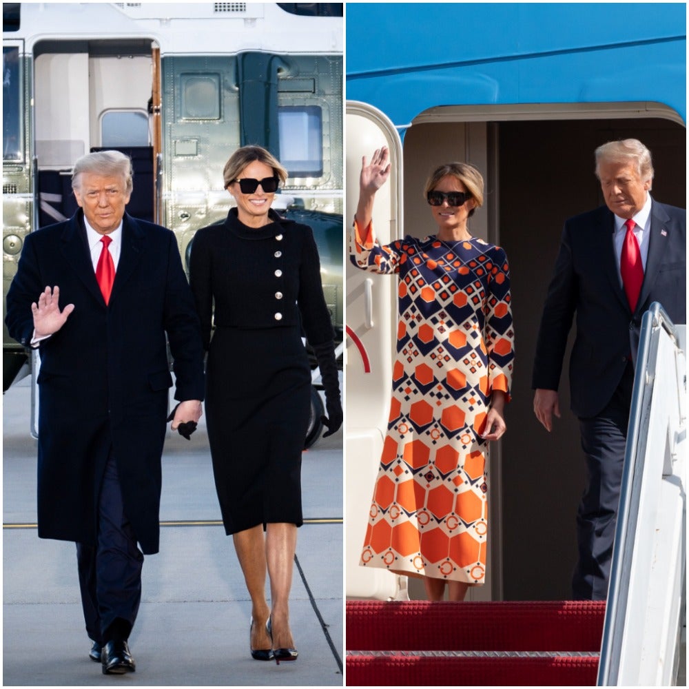 Donald and Melania Trump before and after boarding Air Force One in their final moments as the First Family