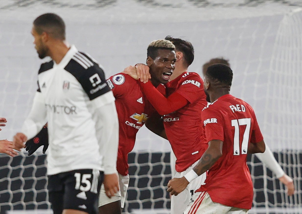 Paul Pogba celebrates his brilliant strike