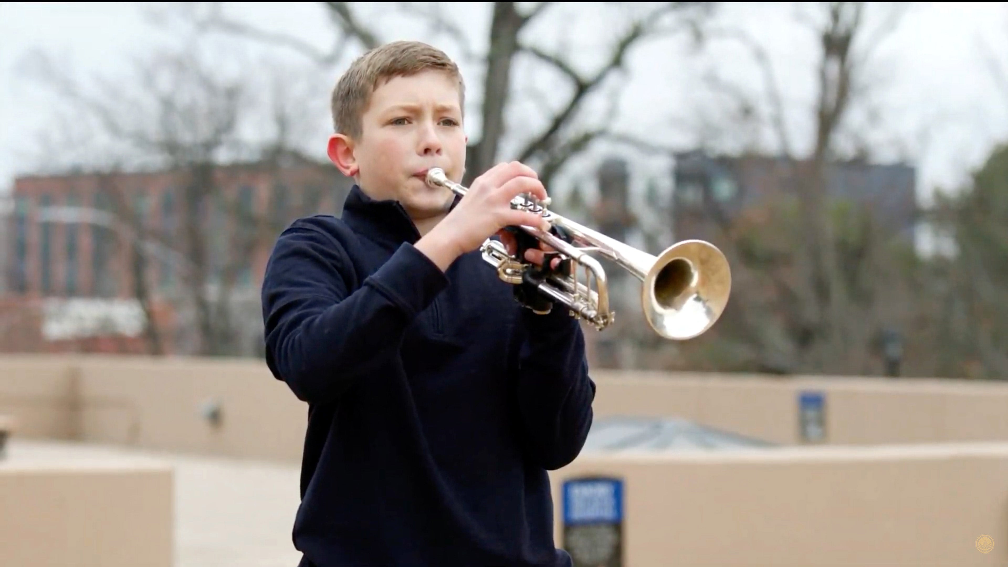 Jason Zgonc performs during the virtual parade. Jason played his trumpet for hospital workers in Decatur, Georgia at shift change during the pandemic