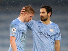 City suffer title blow with De Bruyne out for up to six weeks