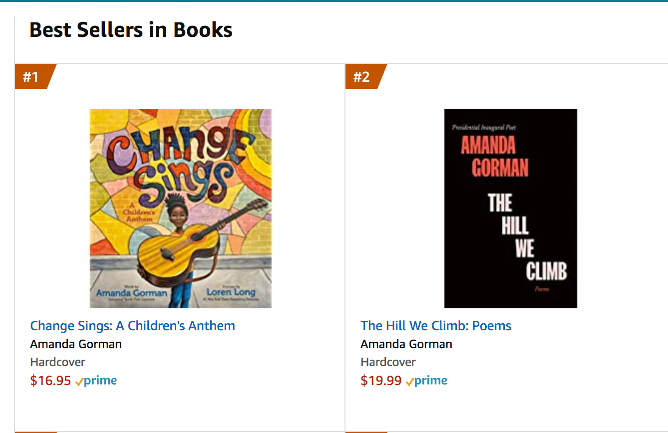 Amanda Gorman’s books occupy the top of Amazon’s best sellers list after the inauguration