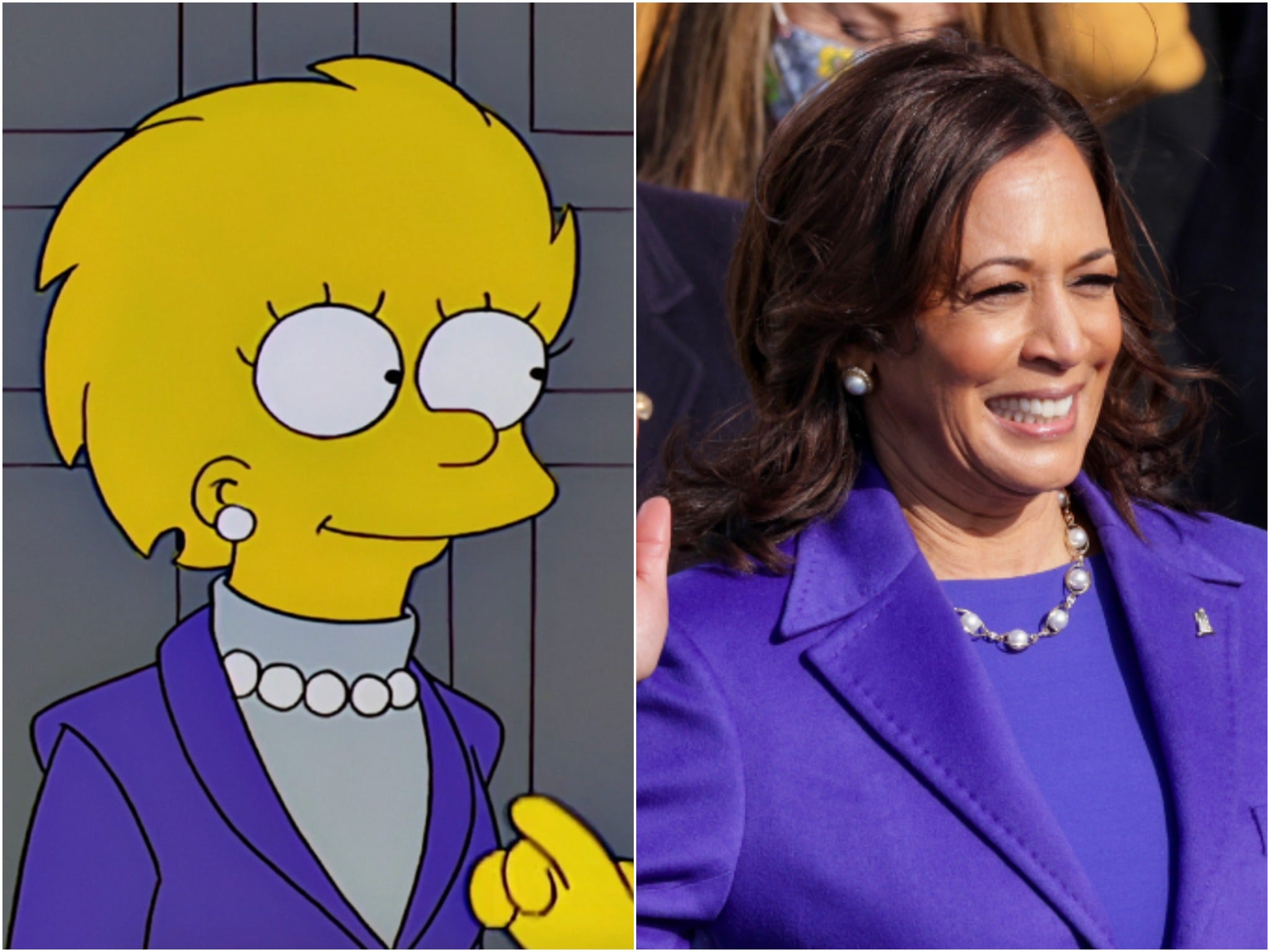 President Lisa Simpson in The Simpsons episode ‘Bart to the Future’, and vice president Kamala Harris on 20 January