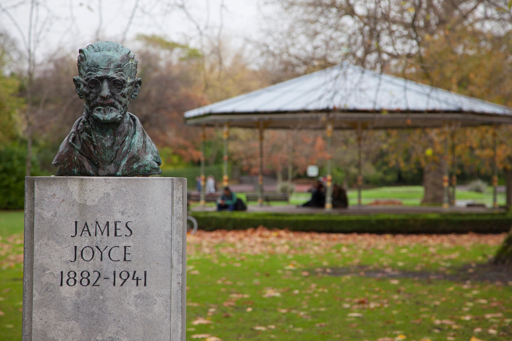 A bust of novelist and poet James Joyce in the St. Stephen's Green Park in Dublin, Ireland