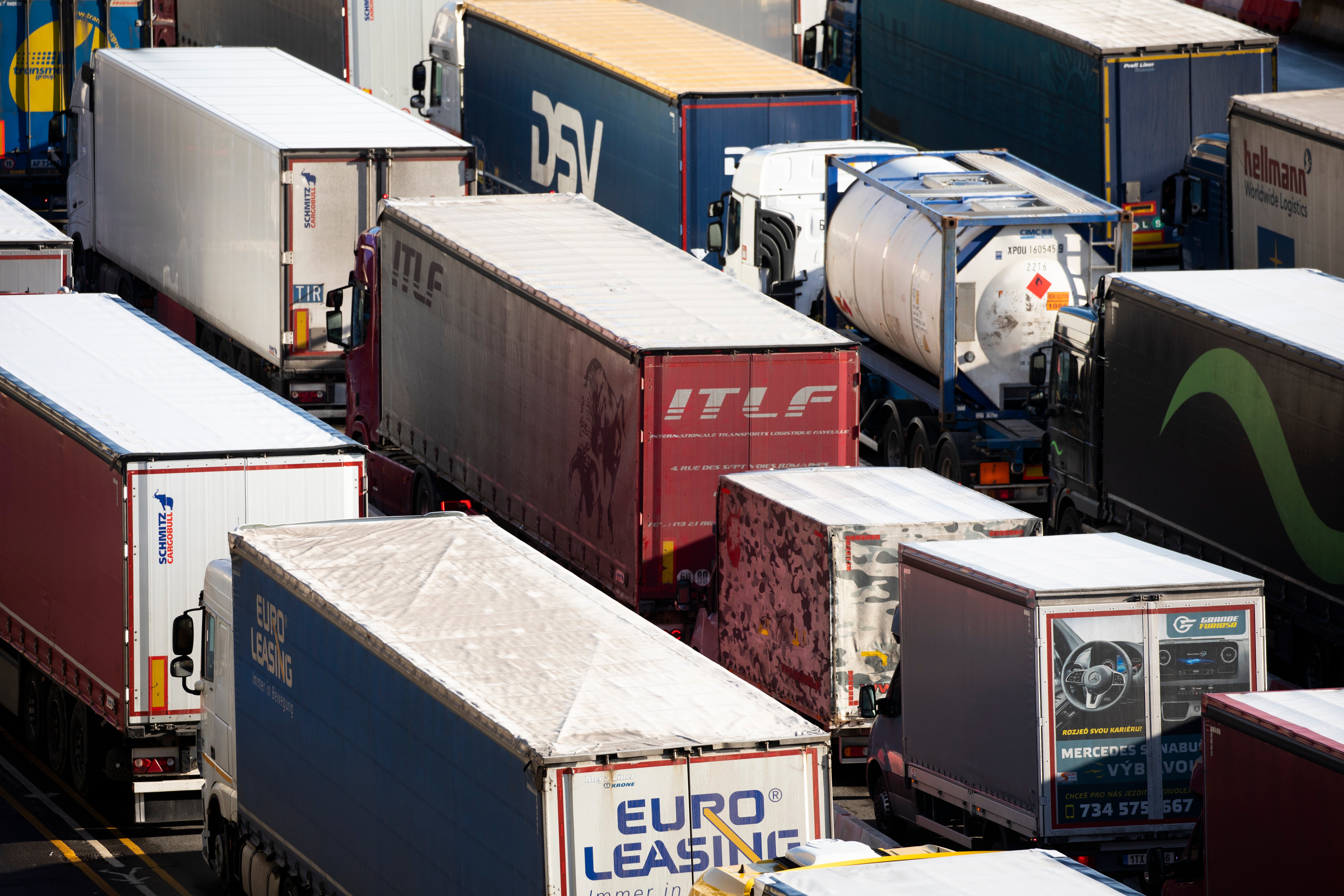 Lorries at Dover port on 22 January, 2021.