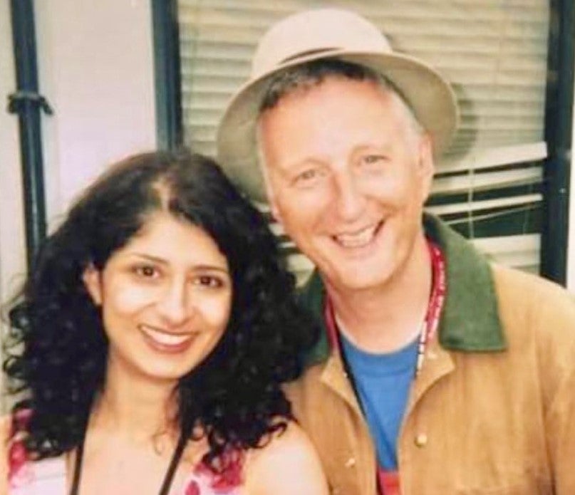 Shappi Khorsandi and Billy Bragg at Glastonbury in 2004