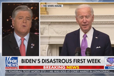 Sean Hannity denounces Biden’s first week as ‘disastrous’ before the president completed a full day of work