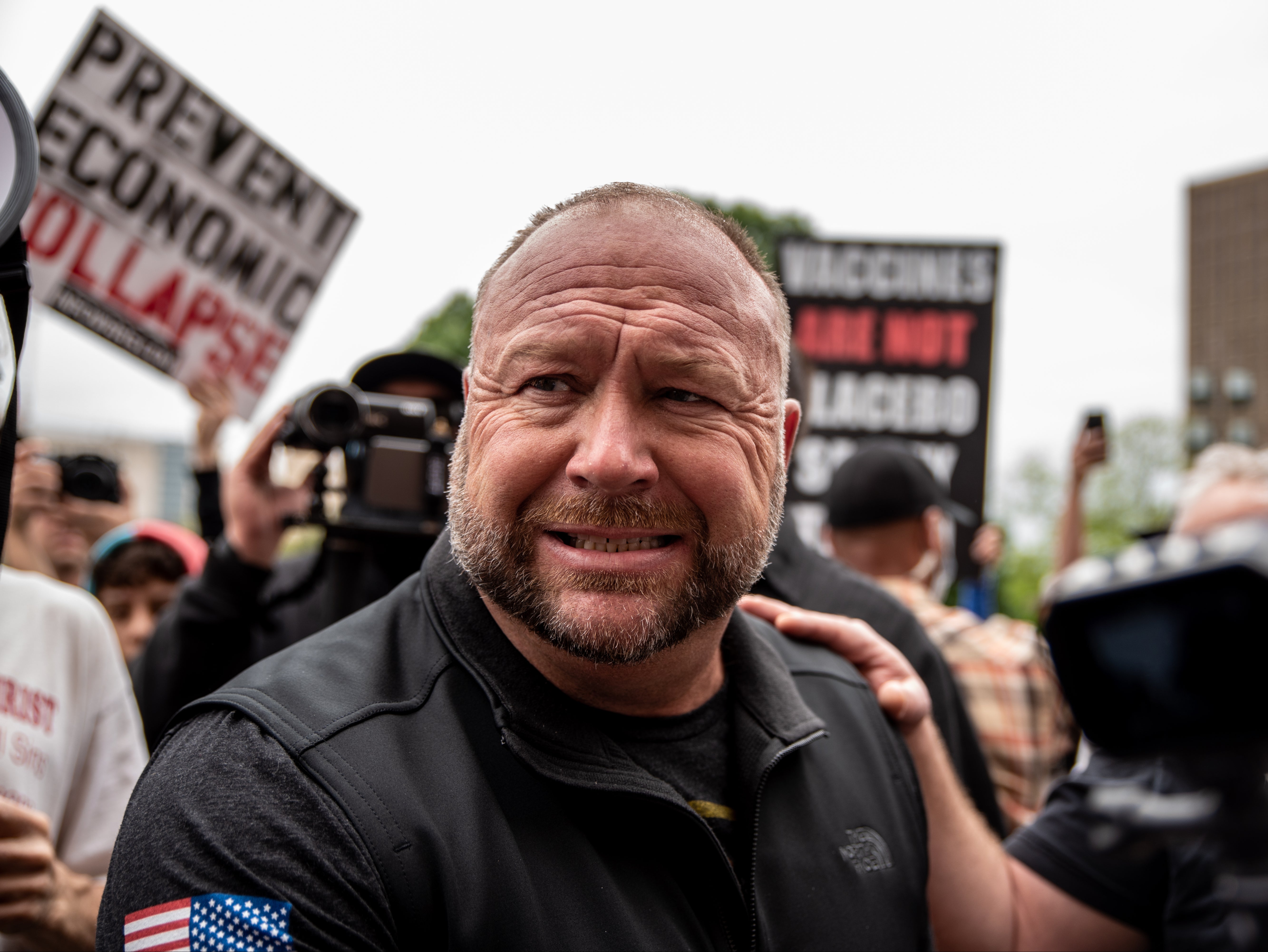 Alex Jones attending an anti-lockdown protest at the Texas State Capitol in Austin on 18 April 2020