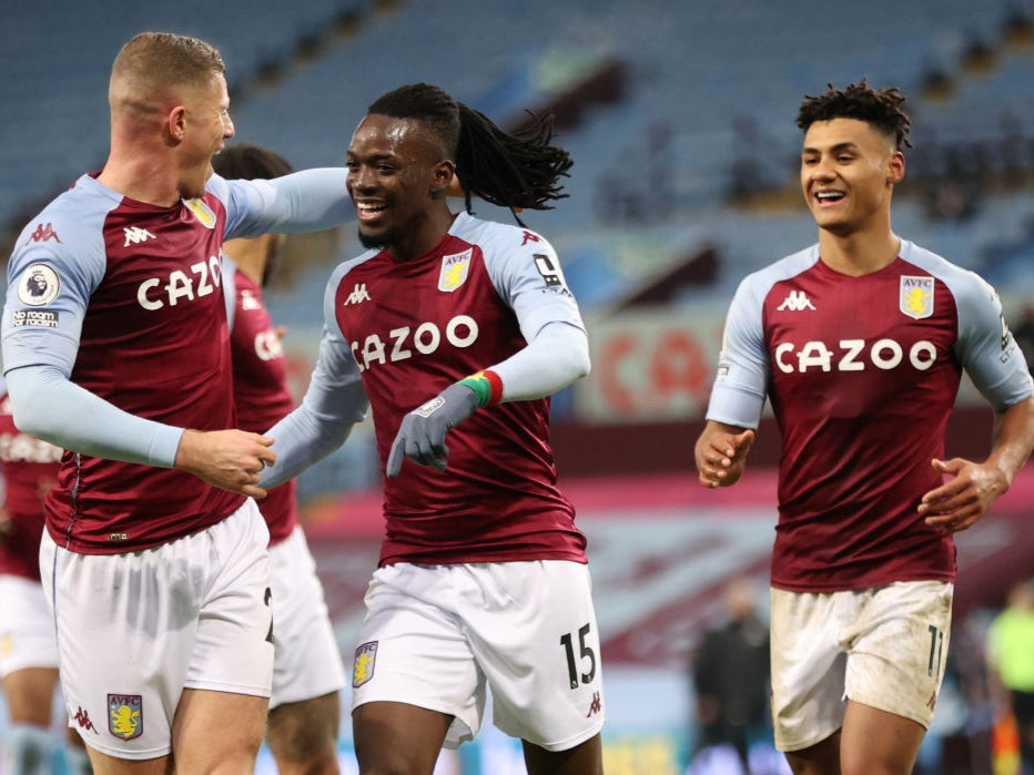 Bertrand Traore of Aston Villa celebrates