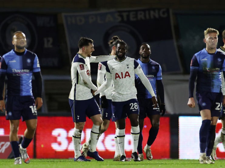 Tanguy Ndombele of Tottenham Hotspur celebrates