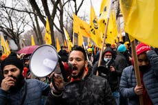 Protestors supporting Indian farmers demonstrate in NYC