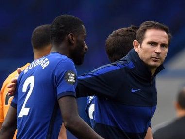 Antonio Rudiger and former Chelsea head coach Frank Lampard