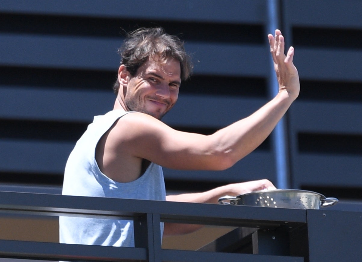 Rafael Nadal during quarantine in Adelaide