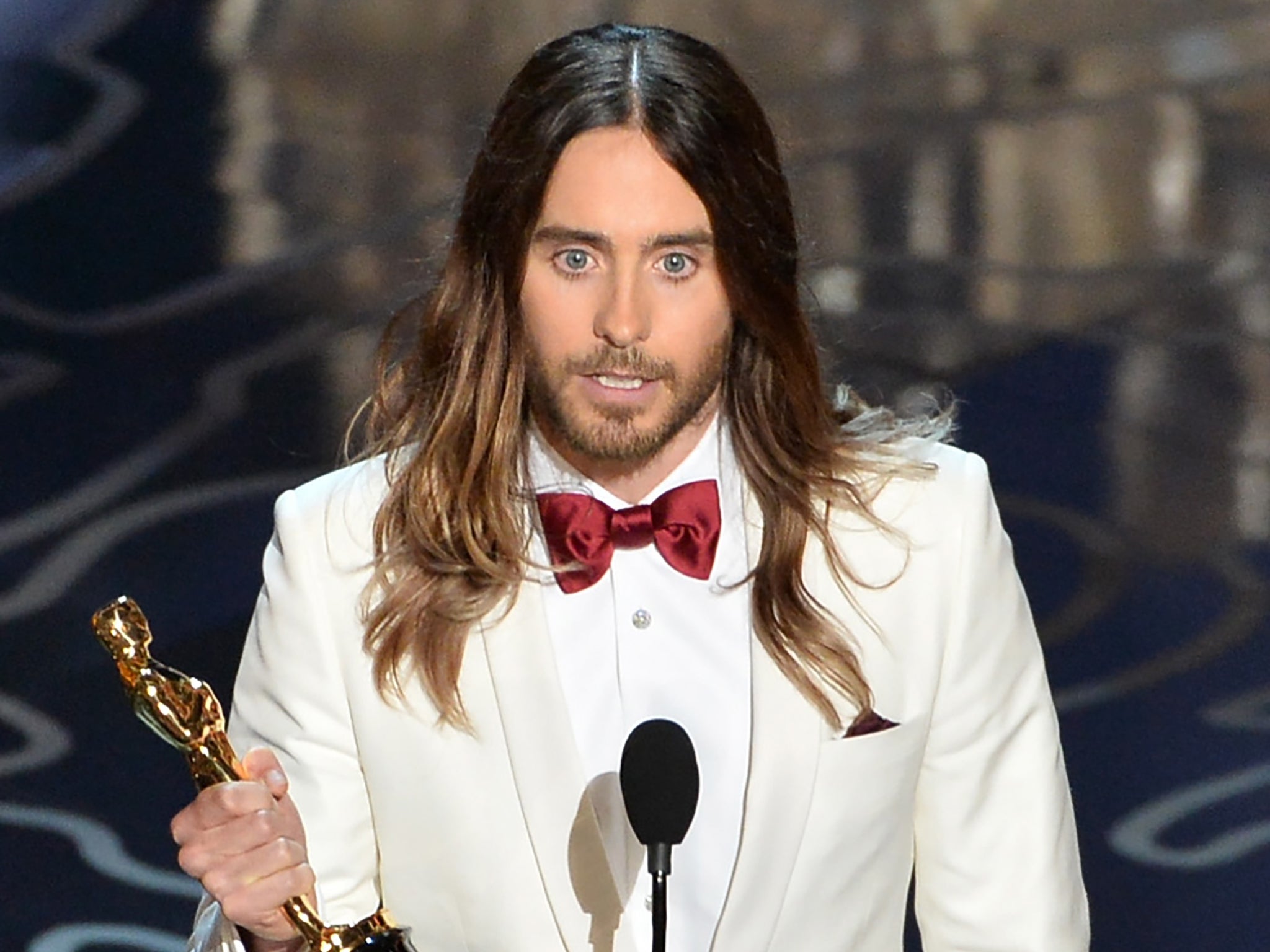 Jared Leto collects his (now missing) Oscar for Dallas Buyers Club in 2014