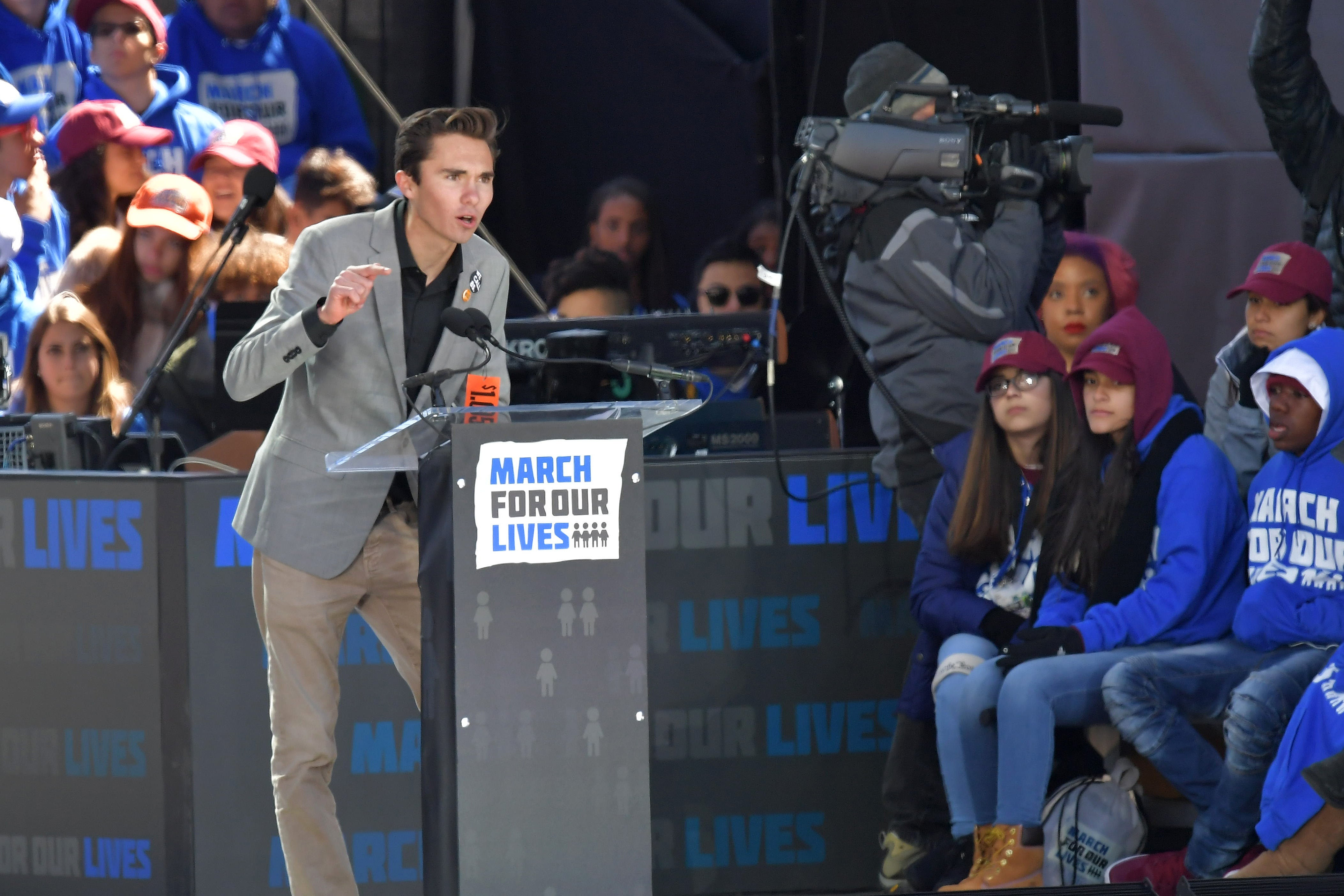 David Hogg adresses the crowd during the March For Our Lives rally in 2018