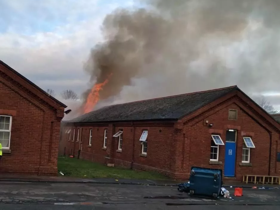 The fire burning at asylum seeker accommodation at Napier Barracks in Folkestone