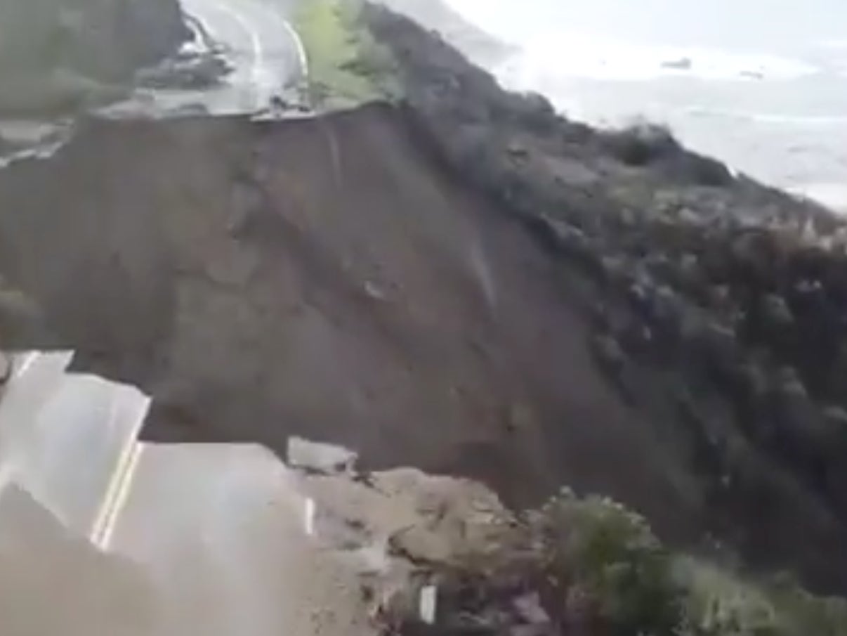 California highway crumbles into the ocean after state drenched by storms